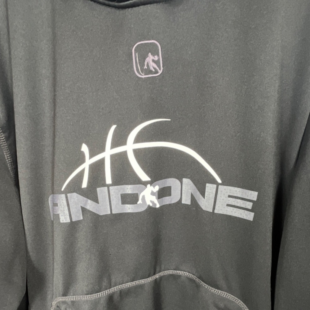 AND1 Men's Black Graphic Print Fleece Pullover Hoodie w/ Pockets Size Large - Picture 4 of 5